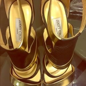 Gently used Jimmy Choo Black/Gold Leather sandals